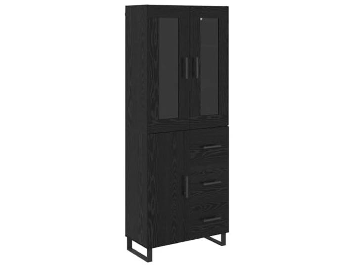 GHVBNMF Highboard 2-teilig Schwarz Eichen-Optik 69.5x34x180 cm Modulare Aufbewahrung mit Glasdoppeltüren und Eisenbeinen für elegantes Ordnungssystem in Wohnzimmer oder Esszimmer.