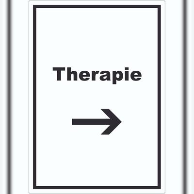 HB-Druck Therapie Aufkleber mit Text und Richtungspfeil rechts Raum Behandlung hochkant A3 (297x420mm)