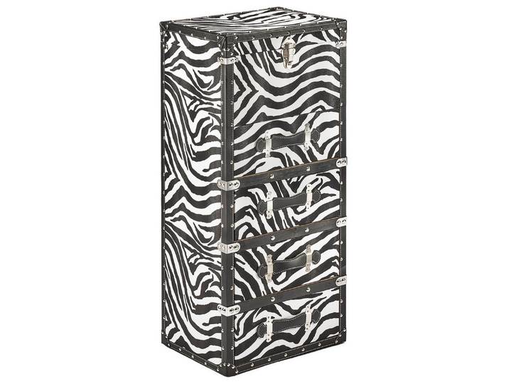 Kobolo Regal Kobolo Kommode ZEBRIN aus MDF mit bedrucktem Kunstleder - Zebrastreife, 4 Fächer und 1 Klappfach