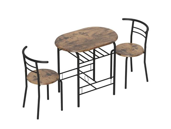 YWJ Ensemble de salle à manger 3 pièces table de cuisine et chaises pour 2 personnes avec étagère salon aspect bois brun rustique