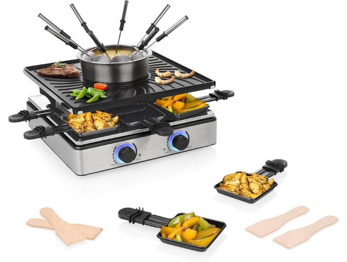 PRINCESS Raclette Princess 162670 Raclette & Fondue – 5‑in‑1 – Für 8 Personen – Zwei The, 8 Raclettepfännchen, 5‑in‑1 – 8 Personen – 1,3 L Fondue – PFAS‑frei – 1800 W