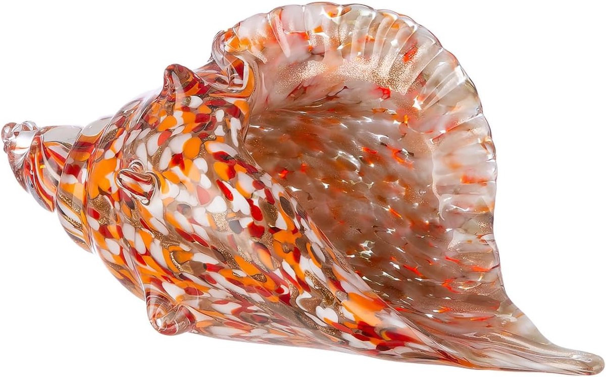 Handgeblazen glazen schelp decoratie oranje - Breedte: 28 cm