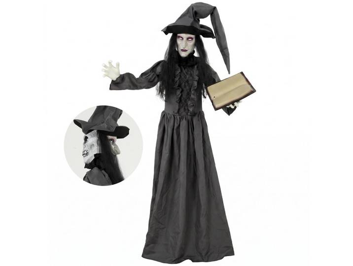 ComfortXL Halloween-Hexe De-42100 180 cm animiert mit LED und Sound, Dunkelgrau, Metall, 70x180x18 cm, Dekoration