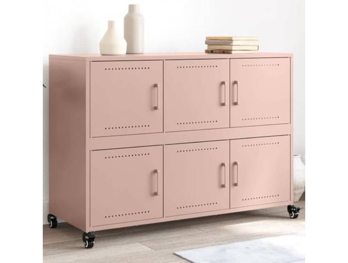 Jkghdrt Sideboard Rosa 100,5x39x72 cm Stahl Kaltgewalztes Stahlblech, glatte Oberfläche, 4 Rollen, pflegeleicht, viel Stauraum