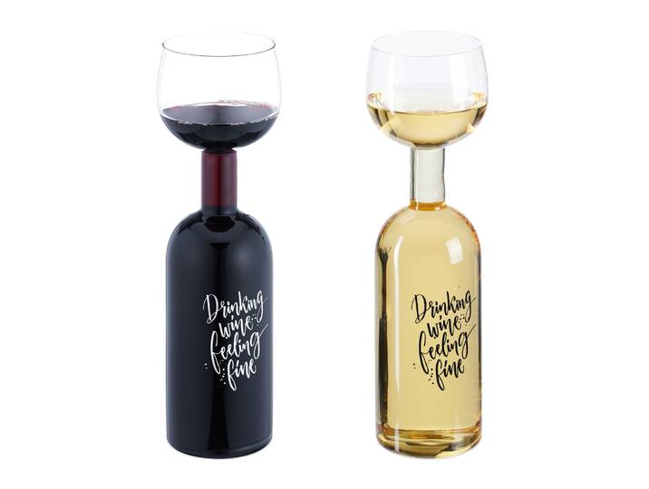 Weinflasche mit Glas 750ml Schwarz-Silber-Transparent