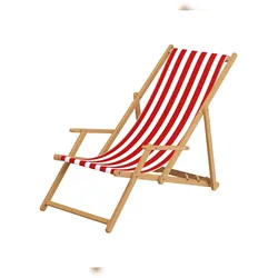 Erst-Holz Liegestuhl rot-weiß Gartenliege Sonnenliege Strandstuhl Klappstuhl Deckchair Buche natur 10-314N