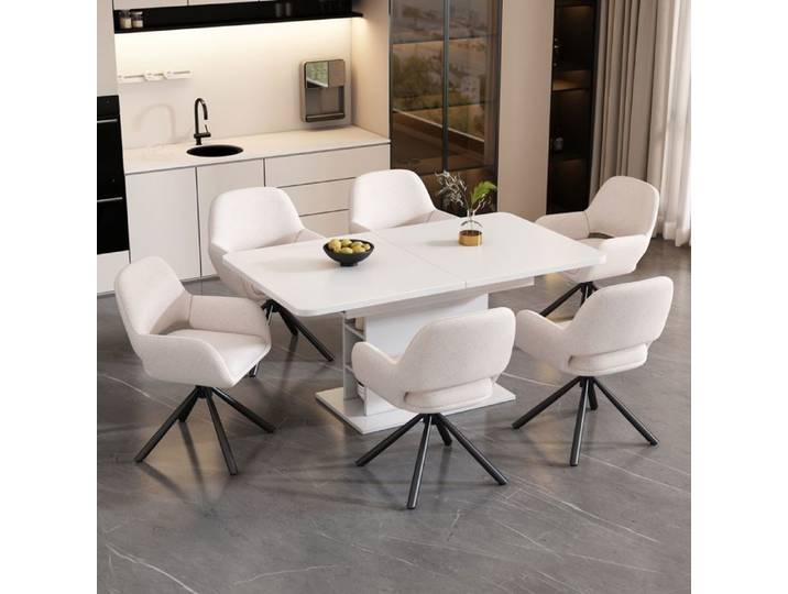 Ensemble repas table extensible 6 chaises Sherpa blanc