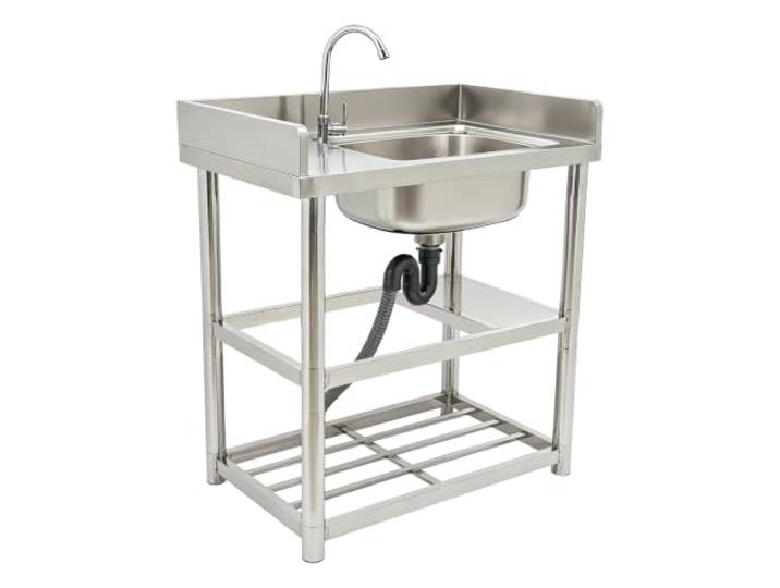 CAIYGG Edelstahl Küchenspüle Einbecken 80x50x80 cm Rechts, Freistehend Inklusive Wasserhahn und 2-lagigem Ablagefach, platzsparend, leicht zu reinigen, ideal für Küche, Haushalt und Garten
