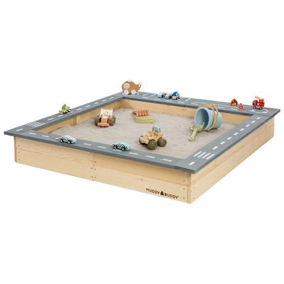 Sandkasten MUDDY BUDDY "Highway Hero", beige (natur, grau), Sandkästen, Kinder, B/H/L: 125cm x 20cm x 135cm, Massivholz, natur - lavagrau, B:125cm H:20cm L:135cm