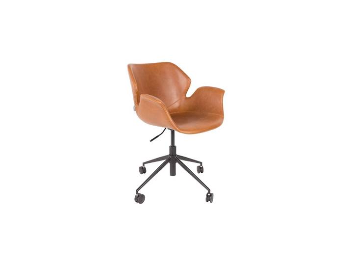 Chaise de bureau en cuir marron, à roulettes, réglable en hauteur
