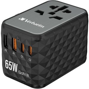 Verbatim Reiseadapter UTA-5 Universal, GaN, 65W, weltweit, für über 180 Länder, USB-A, USB-C