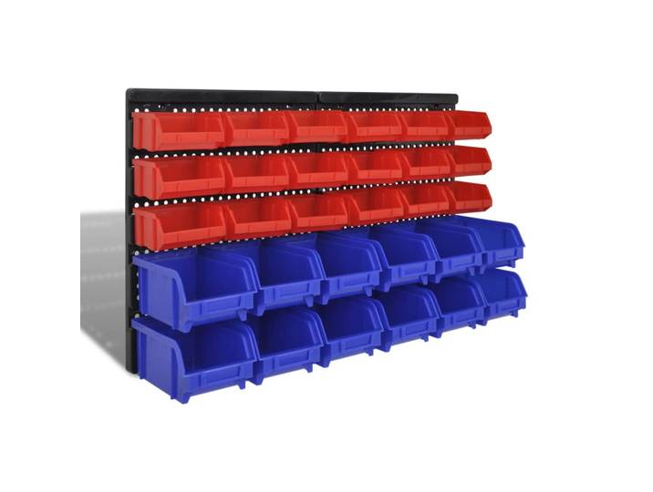 vidaXL 30 teiliges Wandregal Lagerregal Steckregal Blau Rot Werkstatt