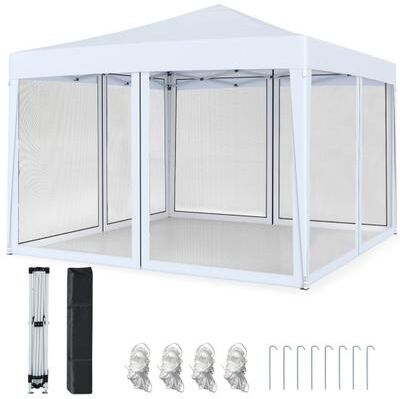 Costway 10 FT x 10 FT Pop-Up Canopy Tent Easy Setup Instant Folding Shelter with Mesh Netting-White