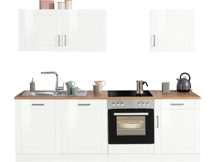 Küchenzeile KOCHSTATION KS-Tinnum , weiss (küche: weiß, korpus: weiß, arbeitsplatte: wotaneichefarben), B:240cm T:60cm, Komplettküchen-Sets, Küchenzeile, ohne E-Geräte, Breite 240 cm