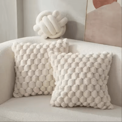 Inspire Essentials CozyWeave 3D Plush Throw Pillowcase With Pineapple Grid Pattern 1pcs Beige