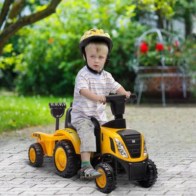 Homcom Aosom 2-in-1 Ride-On Tractor for Kids, Caterpillar Licensed Excavator, Shovel, Detachable Trailer, Yellow