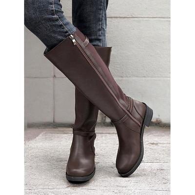 braune kniehohe Reitstiefel für Damen mit Schnallendetail und seitlichem Reißverschluss – stilvolles, vom Reitsport inspiriertes Schuhwerk