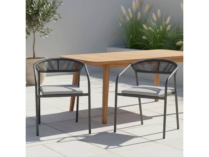 Gartensessel-Set Benicio Grau Polywood/Textilene 2er-Set