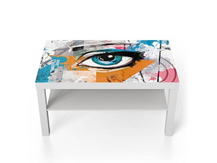 DEQORI Glastisch weiß groß 90x50 cm Motiv Auge einer Frau ausgefallener Beistelltisch aus Glas Hochglanz Couchtisch fürs Wohnzimmer moderner Couch Tisch mit Design