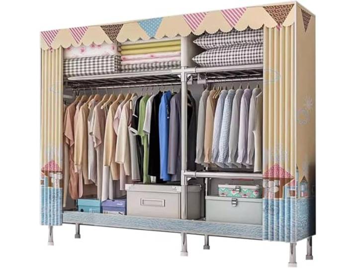 LoiYtrd Kleiner Kleiderschrank mit Stahlrahmen, einfache Montage for Schlafzimmer(B,126cm)