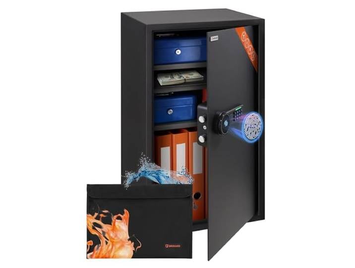 Brihard Business XXL Safe Tresor 73x40x36cm für Zuhause mit Fingerabdruck Sensor inkl. feuerfeste Dokumententasche mit 3 anpassbaren Einlegeböden, Tresor 102L für A4 Dokumente, als Geldversteck & Mehr