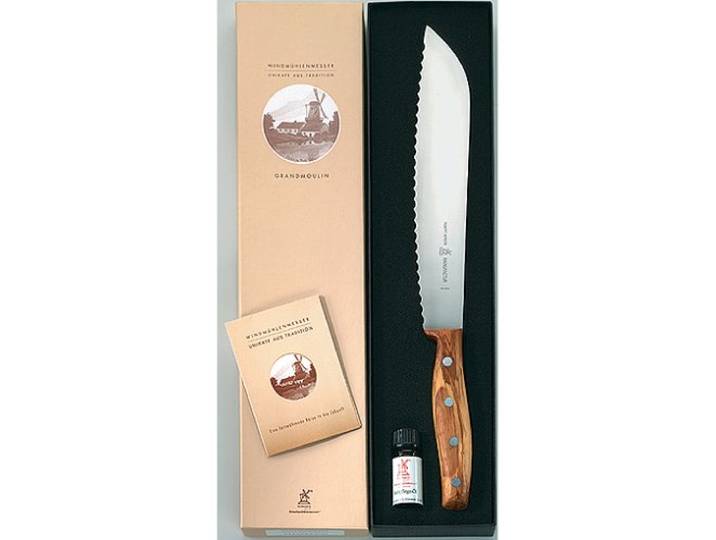 Herder Geschenkset Windmühlen Brotmesser Grandmoulin - Olivenholz - 24 cm