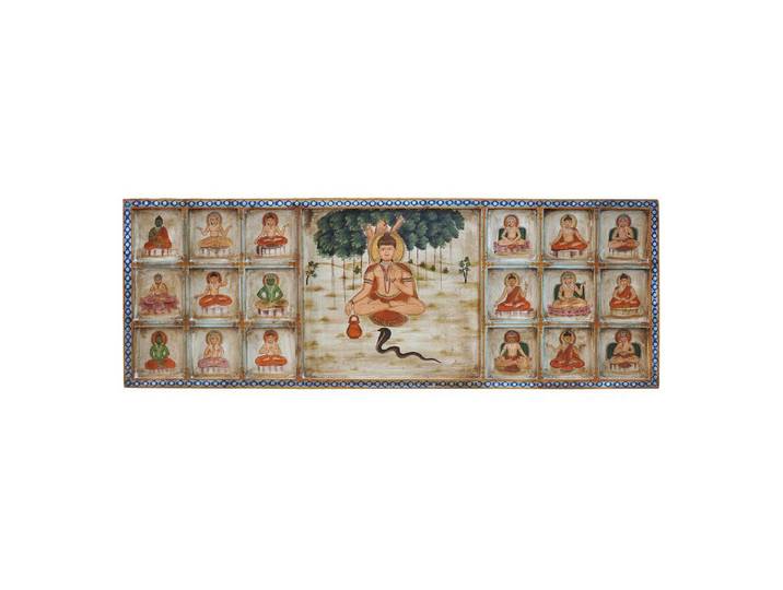 Luxury-Park-Direct Kommode Indien Kopfteil Bett breites Wandbild mit traditionellen religiösen Mo
