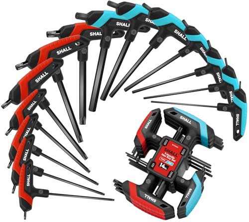 SHALL 14-delige T-handle inbussleutelset met 7 metrische en 7 Torx sleutels en opbergrek