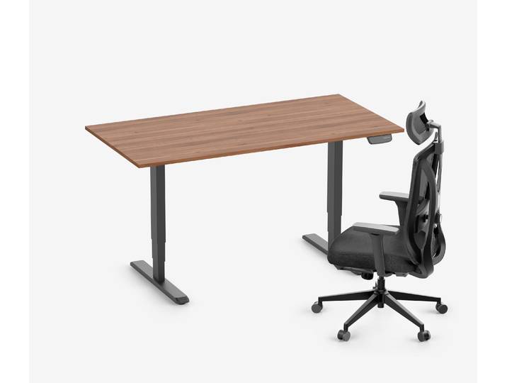 PRIMUS Schreibtisch + Stuhl VITA MESH Schwarz Normal, Sitzhöhe 44 - 52 cm 160x80 Nussbaum