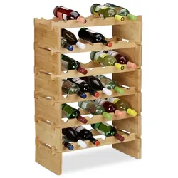 Relaxdays Stapelbares Weinregal aus Bambus Hellbraun