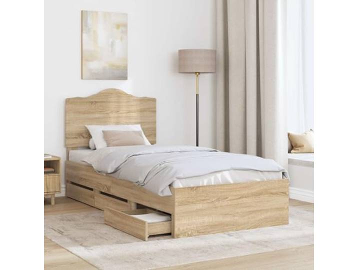 SKTQYQO Bettgestell mit Schublade Eiche Sonoma 100 x 200 cm Technisches Holz, modernes Design, klare Linien, zeitgenössisches Zimmer
