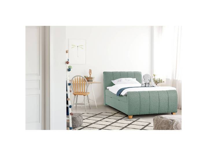 Lit Noble County 120 x 200cm Tissu/Tissu structuré Bleu/Menthe Chêne