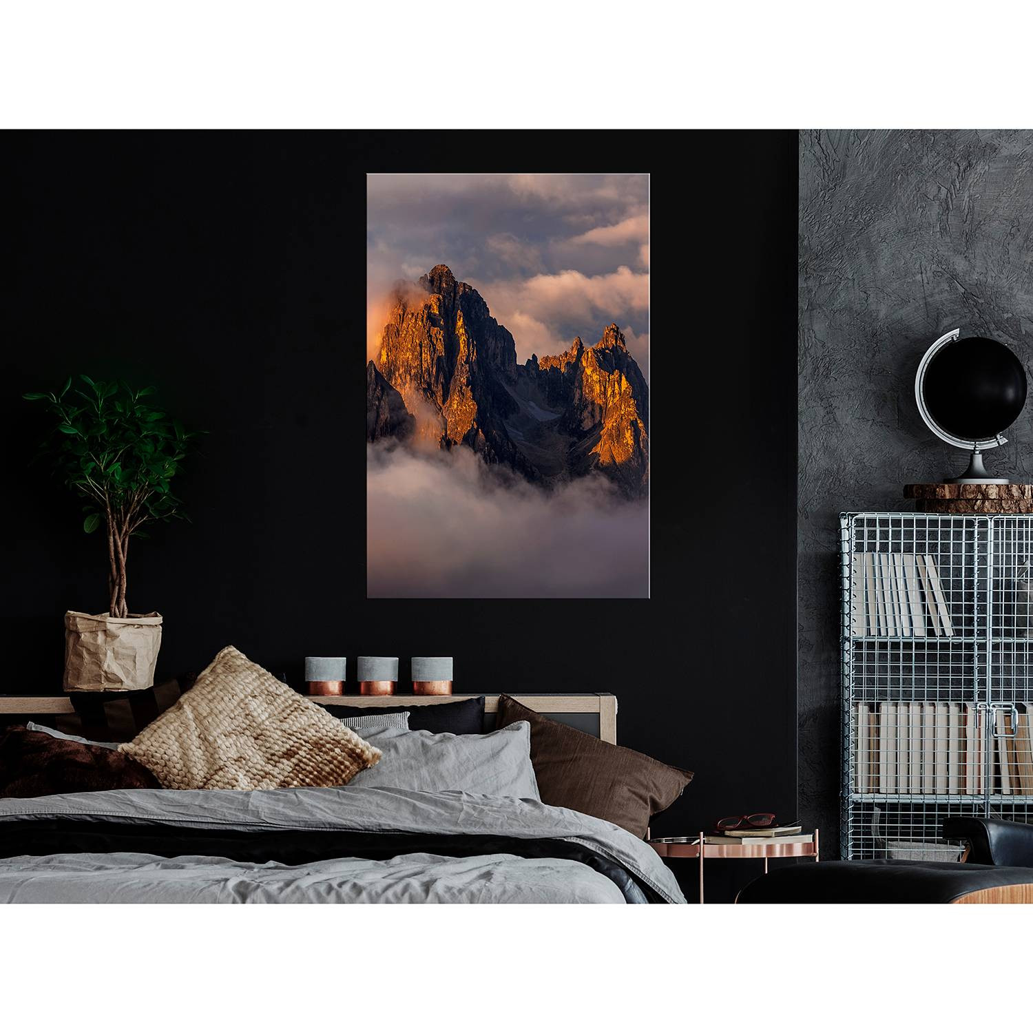 home24 Mountains in the Clouds linnen wanddecoratie multicolor 40 x 60 cm