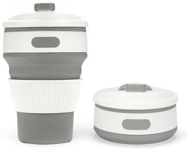 Snug & Styled FlexSip Portable Silicone Coffee Cup 350ml Foldable Travel Mug For Camping, Hiking & Daily Commutes grey