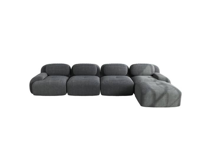 Redom Ecksofa modular rahmenlos mit Chaiselongue, 32D-Hochdichteschaum, Cordstoff und montagefreier Nutzung, Grau, 388x178 cm, Wohnzimmer, Sofas & Couches, Wohnlandschaften, Ecksofas