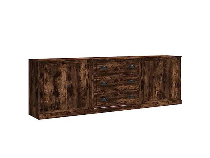 Kaorsrow Sideboard 3er Set Räuchereiche Kommode 210cm Anrichte Drei flexible Schränke aus Holzwerkstoff schaffen Ordnung im Wohnzimmer und Flur mit reichlich Stellfläche.