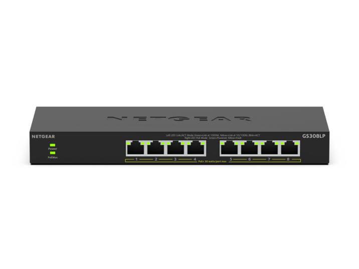 NETGEAR 8-Port PoE Gigabit Ethernet Unmanaged Essentials Switch (GS308LP): mit 8 x PoE+ bei 60 W, erweiterbar, Desktop-, Wand- oder Rack-Befestigung