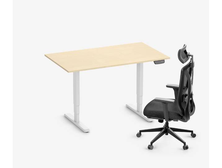 PRIMUS Schreibtisch + Stuhl VITA MESH Weiß Hoch, Sitzhöhe 52 - 64 cm 140x80 Birke