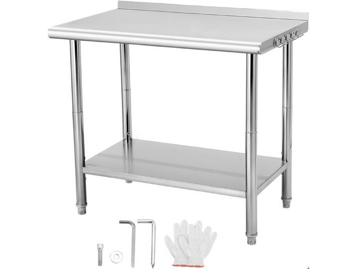 Table de Travail Inox - Plan de Travail Professionnel - Argent - 91x61x90cm - Deux étages - Hygiénique