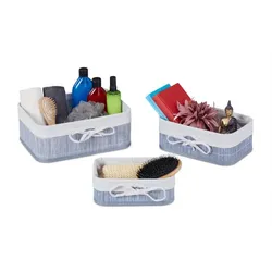 Relaxdays 6-tlg. Set Aufbewahrungskörbe aus Bambus Creme,Grau