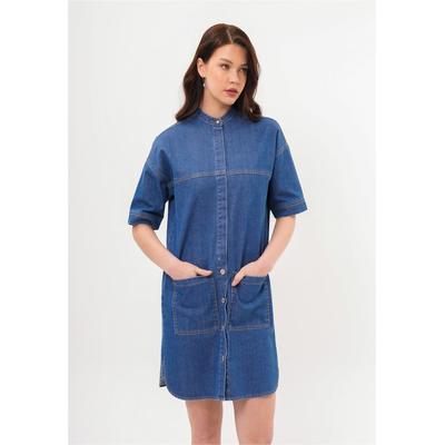 Jeanskleid FRESHLIONS "Josy", Damen, Gr. M, EURO-Größen, blau, 100% Baumwolle, normal, Kleider Blusenkleid, mit durchgehender Knopfleiste