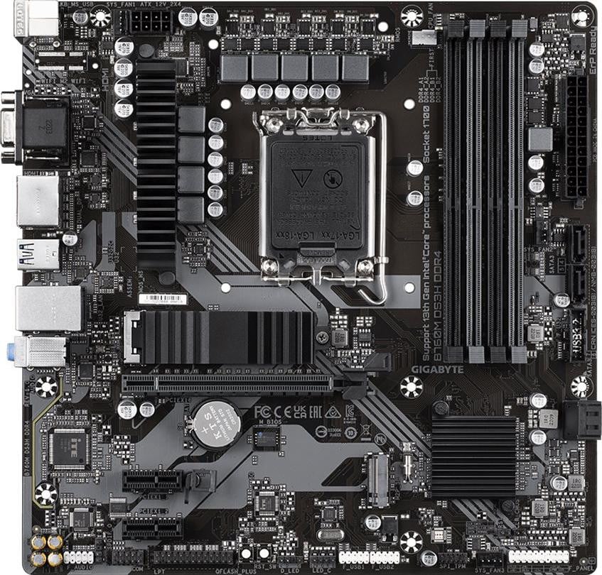 Gigabyte B760M D3HP DDR4 moederbord zwart/grijs