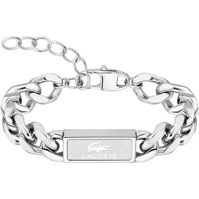 Panzerarmband LACOSTE "BACKHAND", silber (edelstahlfarben), Armbänder, Herren, 19cm, Edelstahl, Panzerarmband