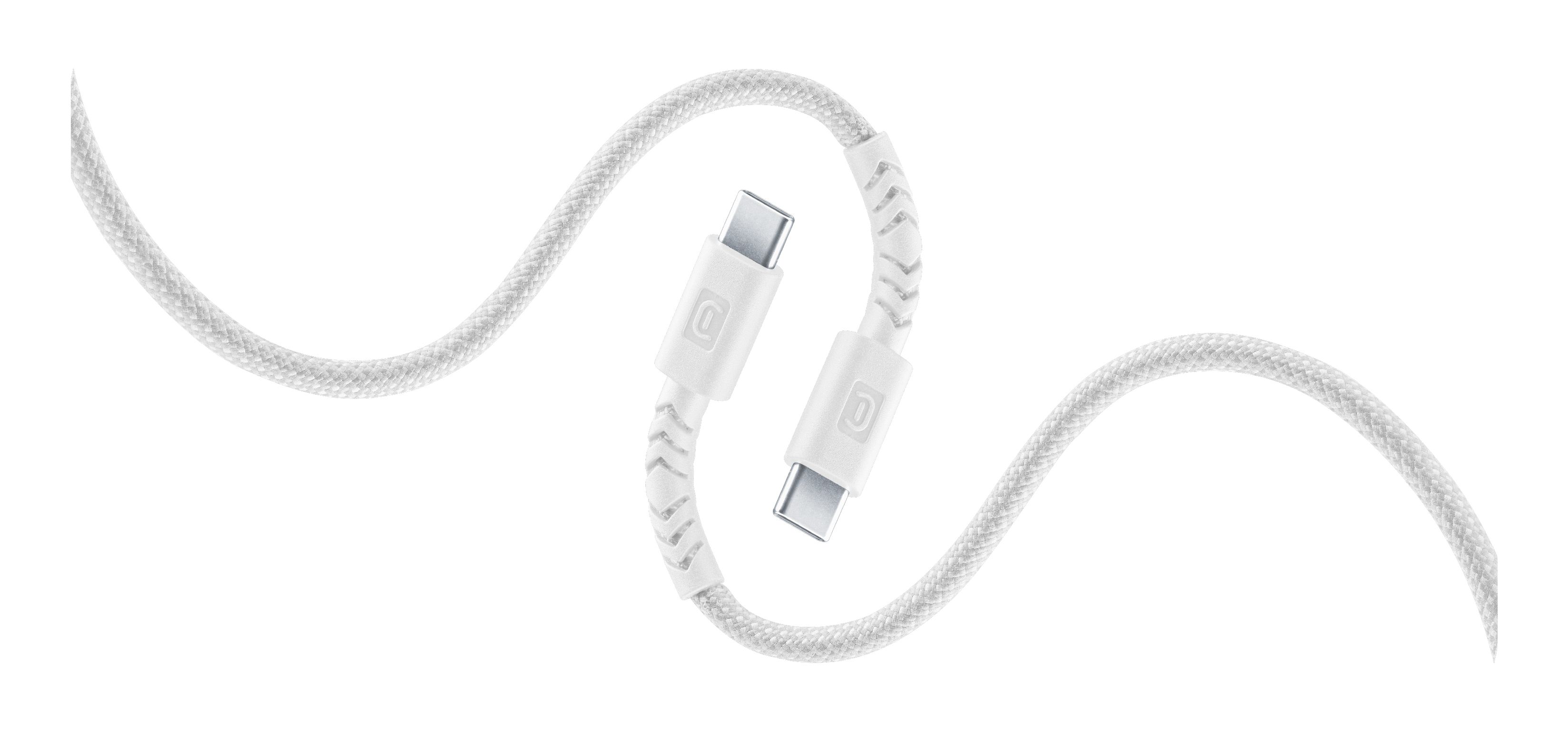 Cellular Line Stecker USB C auf USB C bis 60 W 2,5 m Flexi Braided Data Cable (Weiß) USBDATAUBRC2C25W