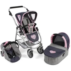 Bayer Chic 2000 637 26 Kombi-Puppenwagen Emotion 3-in-1 All In, Melange grau-Navy