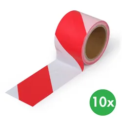 PE-Warnband 75 mm x 100 m, Verpackung 10 Stk., rot-weiß