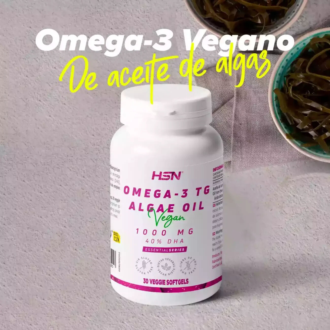 HSN Omega-3 vegano aceite de algas 1000mg - 120 perlas vegetales - Circulación-Corazón - Perlas Vegetales - 120  Servicios