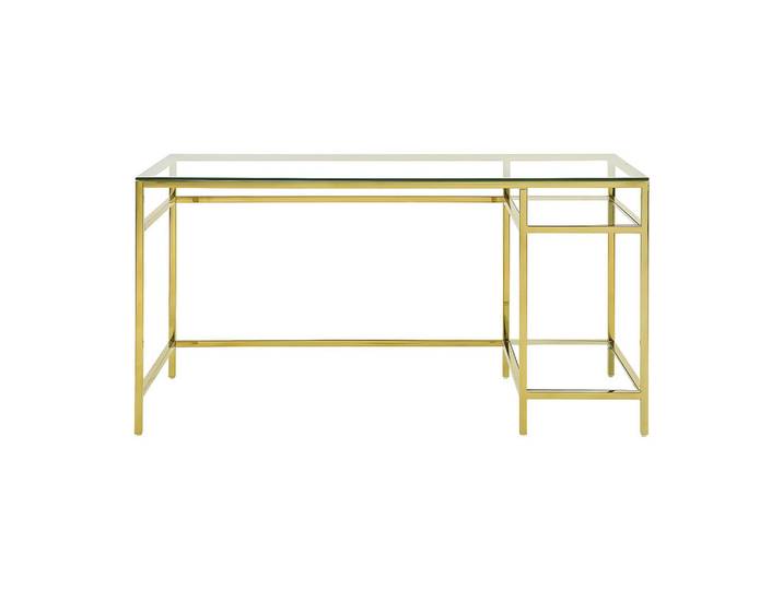 Vente-Unique Schreibtisch - 140 cm x 60 cm - glas - transparent, goldfarben Tizio, Goldfarben, Metall, 2 Fächer, Rechteckig, 60x75x140 cm, Büromöbel, Schreibtische, Schreibtische