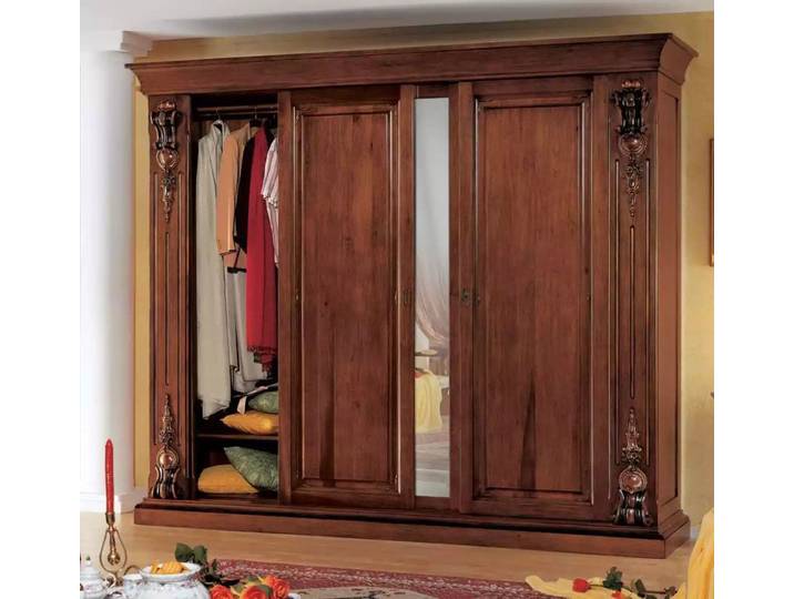 JVmoebel Kleiderschrank Klassischer Massivholz-Kleiderschrank mit Spiegeltür in Braun (1-St., Kleiderschrank) Made in Europa