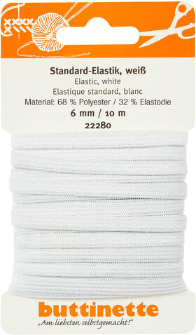 buttinette Gummiband "Standard-Elastik", weiß, Breite: 6 mm, Länge: 10 m